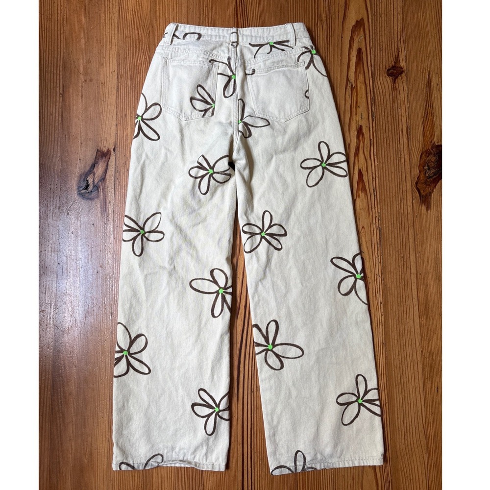 SHEIN Floral Wide Leg Jeans Women Cream Brown Boho High Rise SIZE 6 - Picture 5 of 7